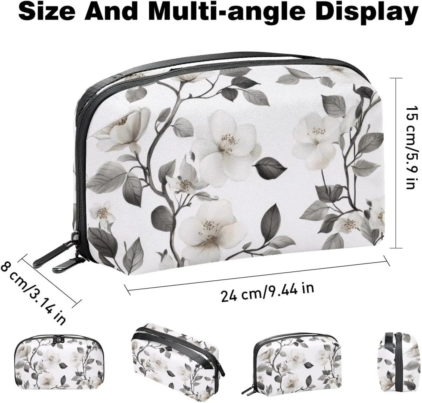 Electronics Organizer, Seamless White Flowers Pattern Small Travel Cable Organizer Carrying Bag, Compact Tech Case Bag for Electronic Accessories, Cords, Charger, USB, Hard Drives