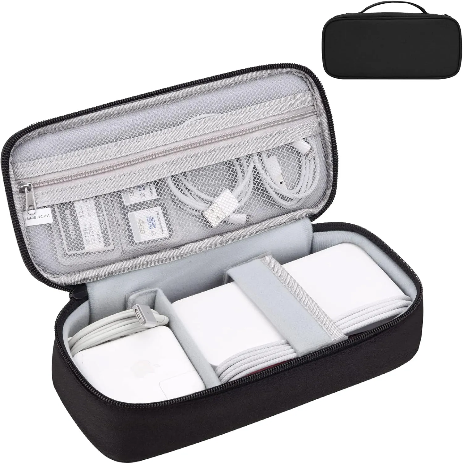 Electronics Travel Organizer Bag, Portable Carrying Case for Cables, Charger and Cords, External Power Bank & Hard Drive (Black), Large, 13BK-B