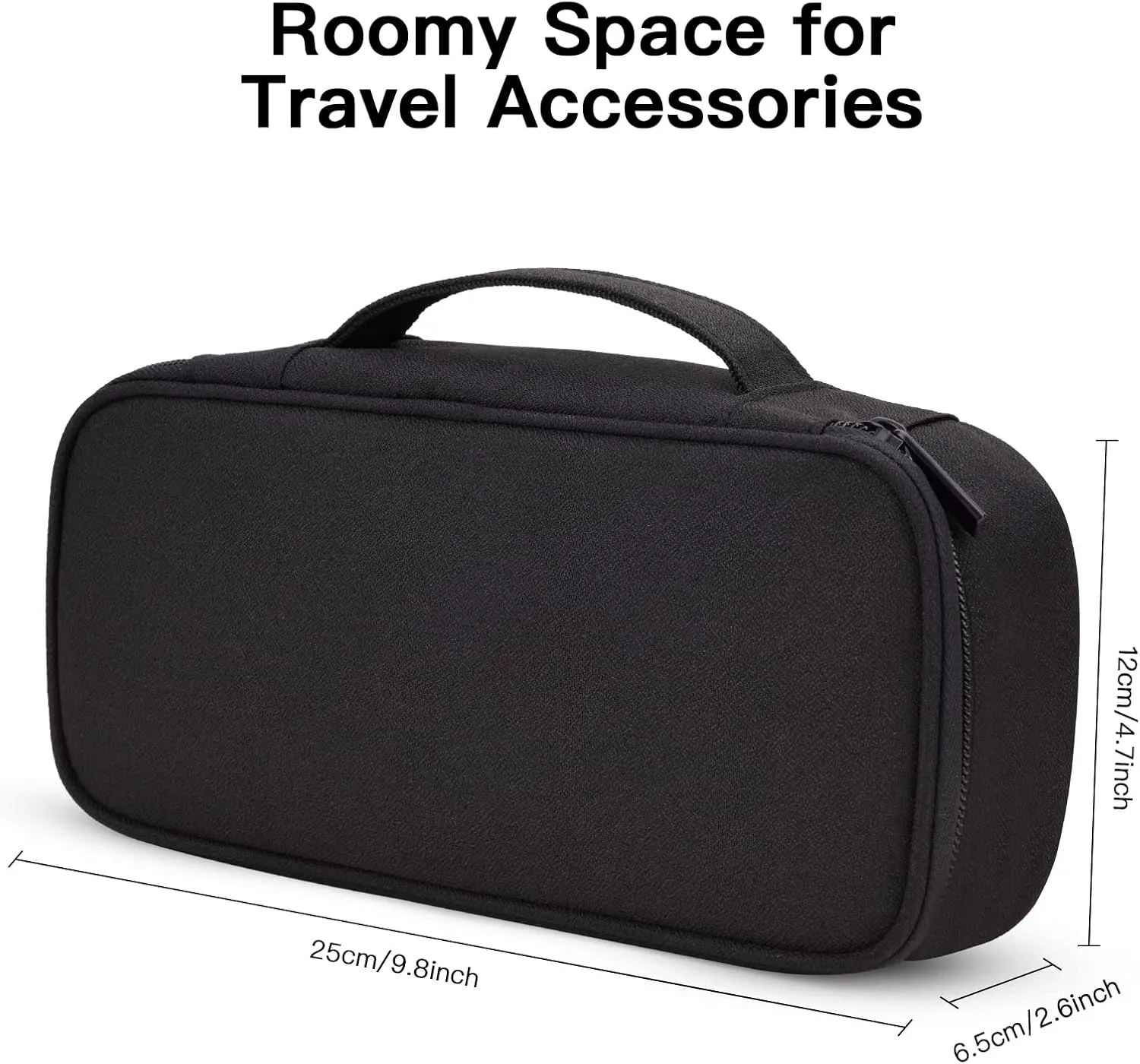 Electronics Travel Organizer Bag, Portable Carrying Case for Cables, Charger and Cords, External Power Bank & Hard Drive (Black), Large, 13BK-B