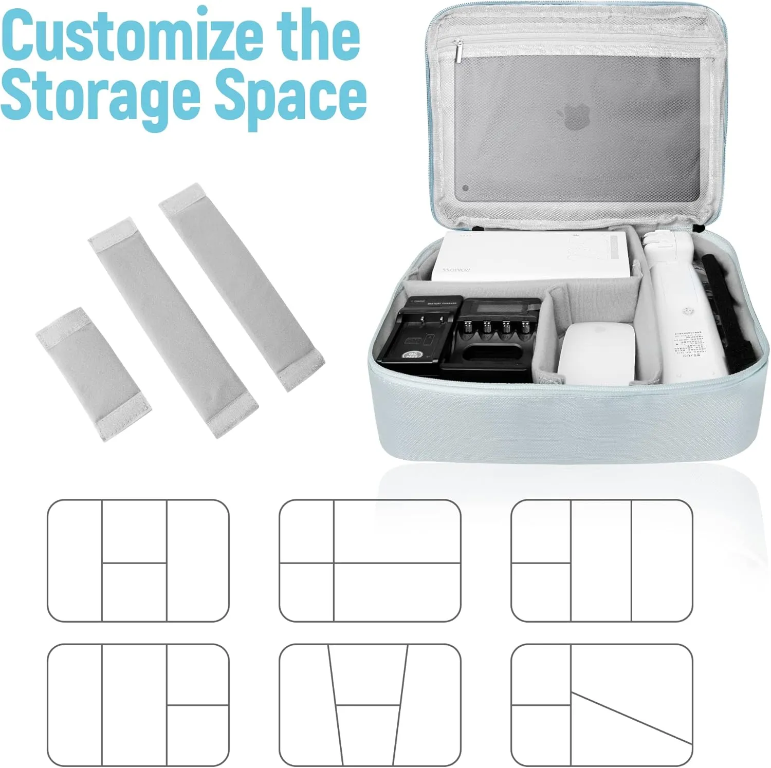 Electronics Travel Organizer, Large Double Layer Portable Waterproof Travel Organizer Bag for Charging Cable Storage, Ipad, Power Bank, Business and School ,5pcs Cable Ties-Grey