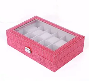 Elegant Large Watch Box Organizer for Men Women with 12 Slots, Transparent top, Portable Leather Watch Holder Mens Watches Case Storage Best Gift for The Husband, (Black,31x 20 x 8cm)