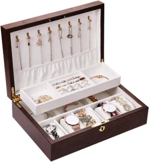 Elegant Large Wooden Watch Box Organizer for Men Women with 5 Slots, Transparent top, Portable Watch Holder Mens Watches Case Storage Best Gift for The Husband/Friend, 32x 12 x 9cm