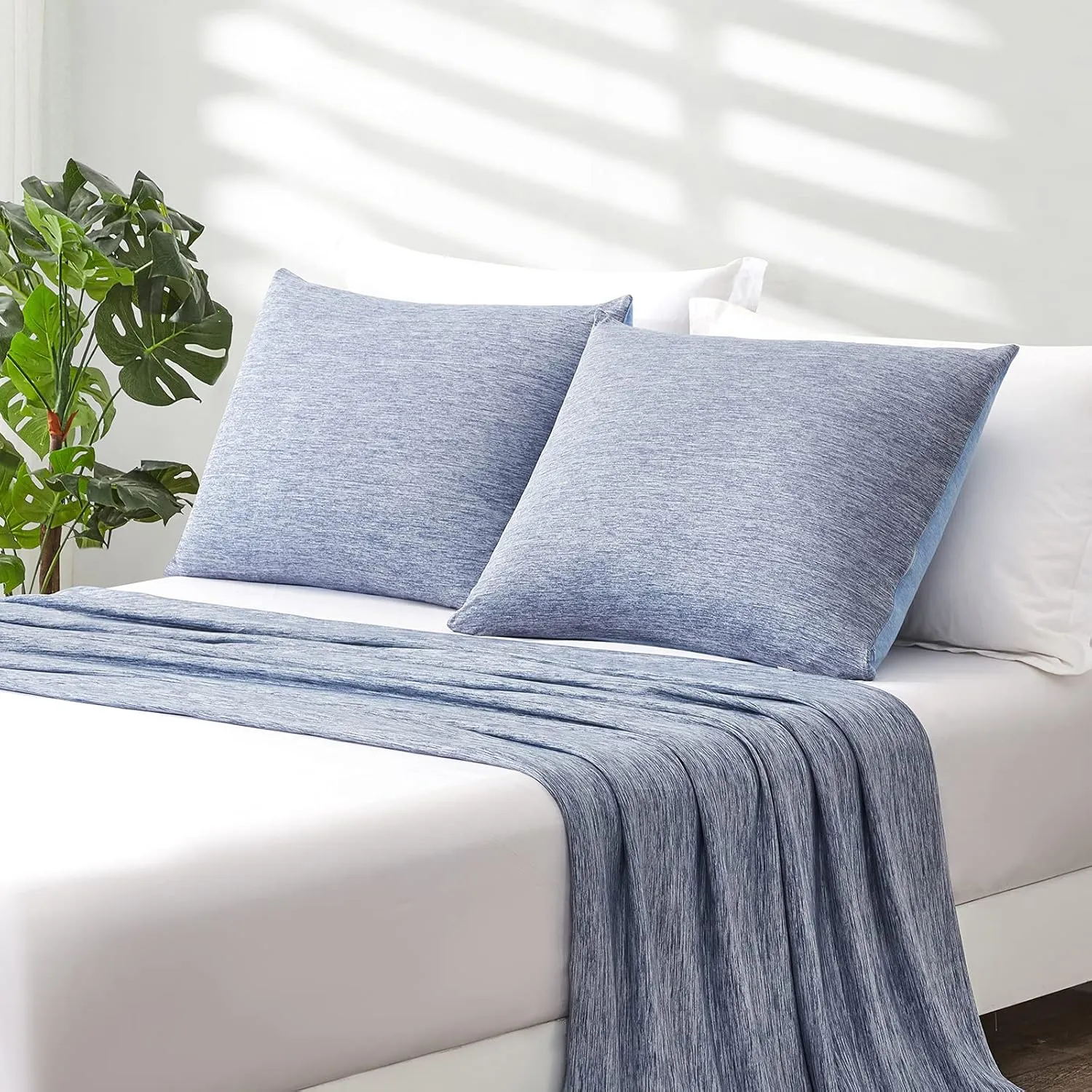 Elegear Cooling Pillow Cases for Hot Sleepers, Japanese Q-Max 0.45 Cooling Pillowcases, Both Sides(Cooling/Cotton), Breathable Soft Pillowcase for Hair and Skin, Set of 2-Blue (Queen (20'' x 30''))