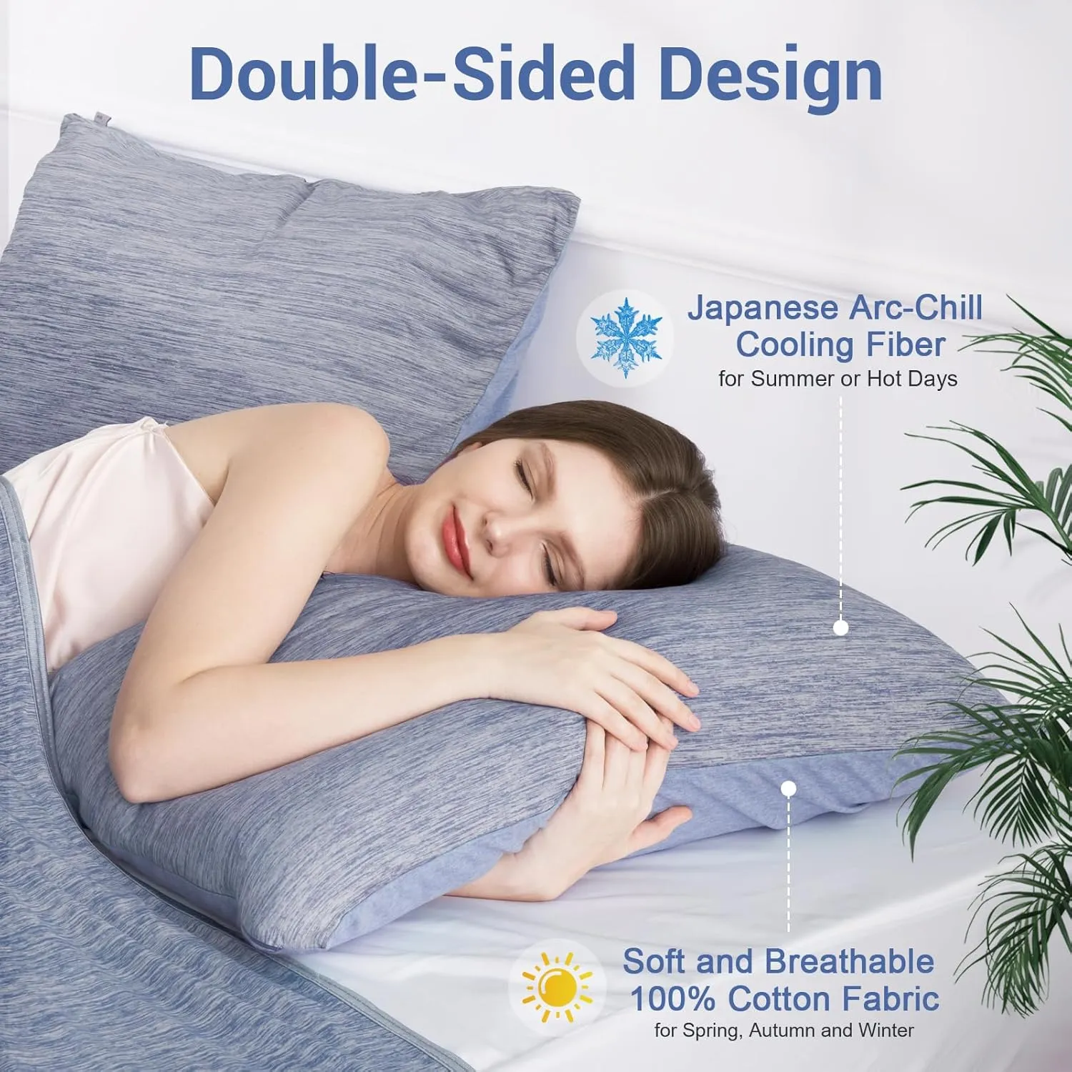Elegear Cooling Pillow Cases for Hot Sleepers, Japanese Q-Max 0.45 Cooling Pillowcases, Both Sides(Cooling/Cotton), Breathable Soft Pillowcase for Hair and Skin, Set of 2-Blue (Queen (20'' x 30''))