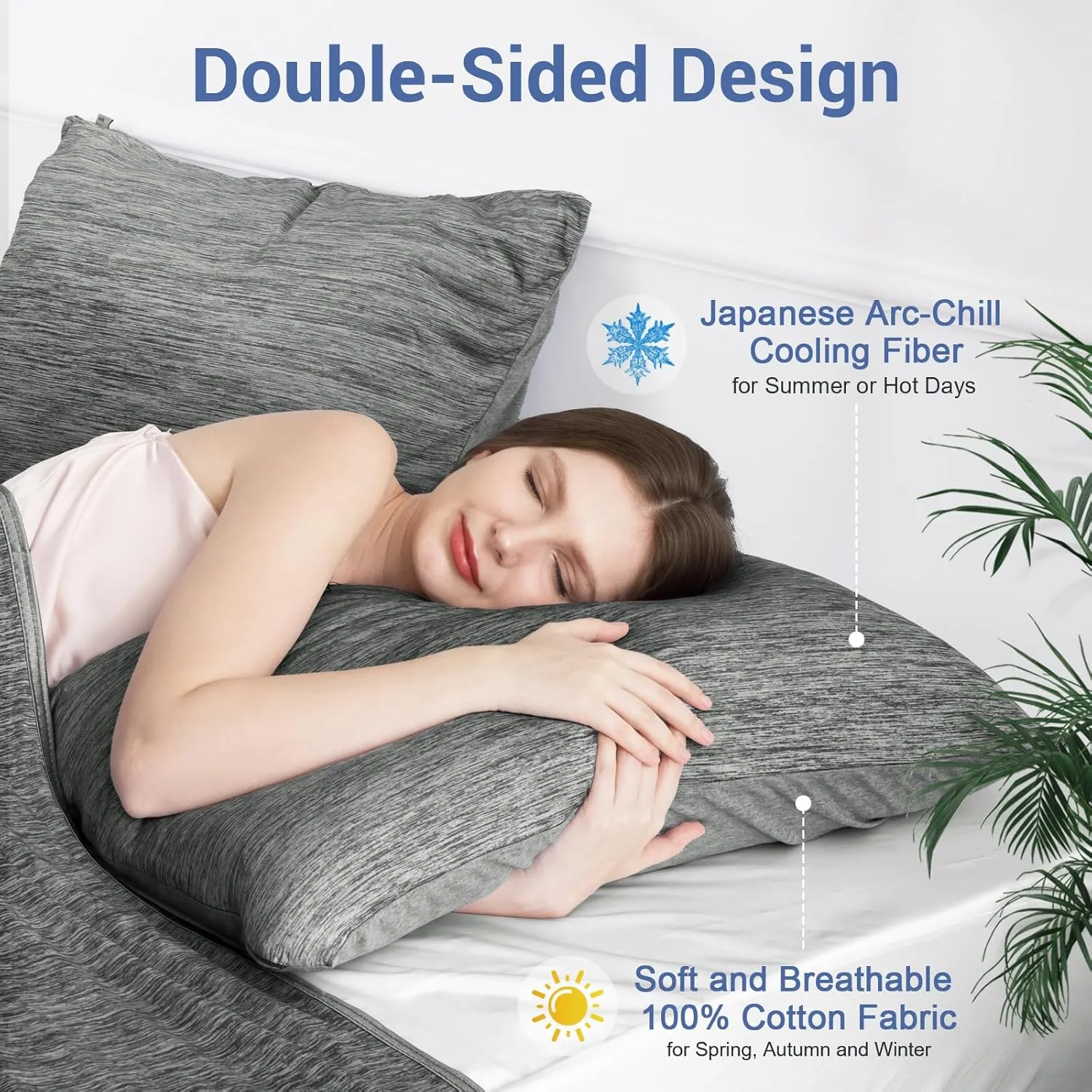 Elegear Cooling Pillow Cases for Hot Sleepers, Japanese Q-Max 0.45 Cooling Pillowcases, Both Sides(Cooling/Cotton), Breathable Soft Pillowcase for Hair and Skin, Set of 2-Dark Gray Standard 20" x 26"