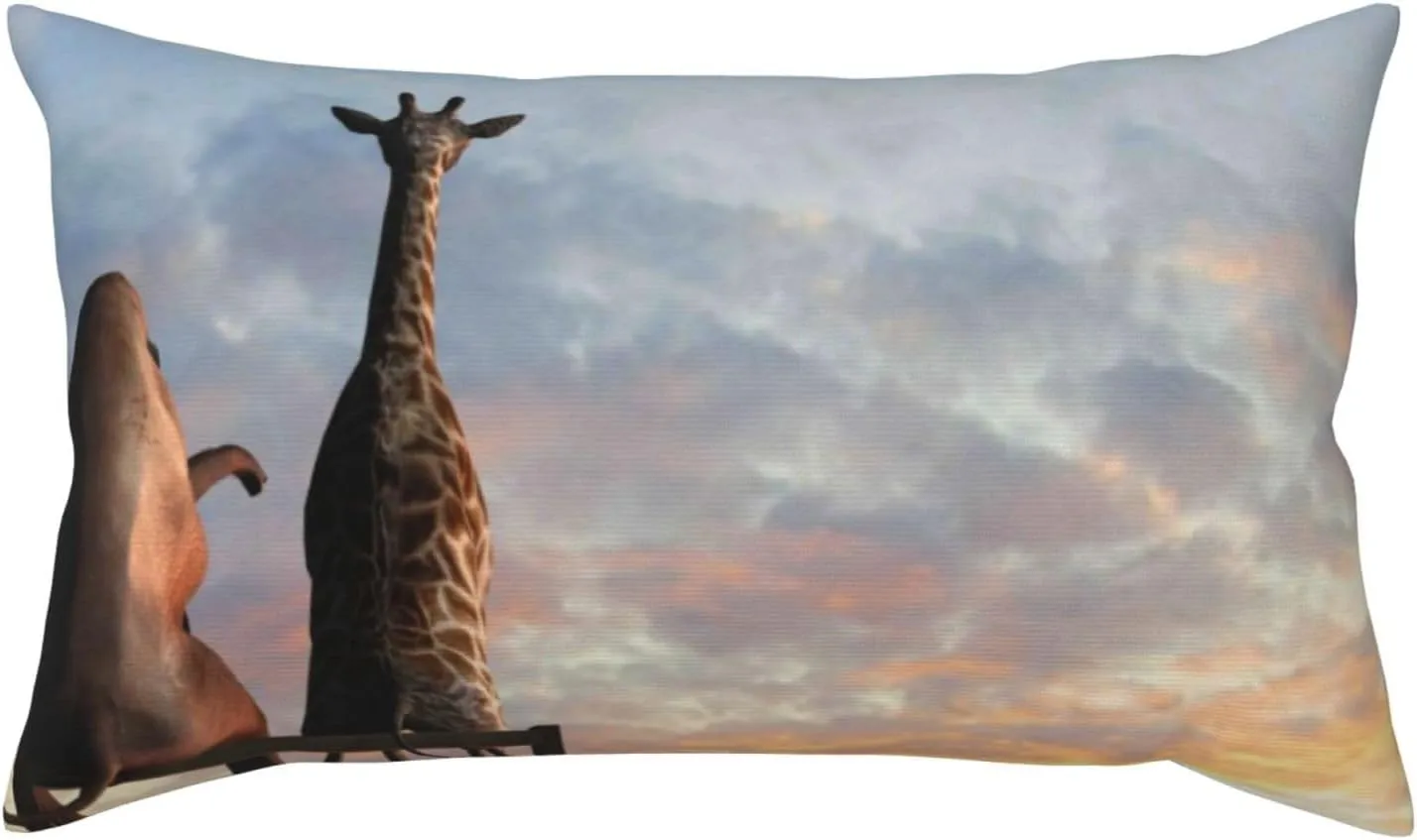 Elephant Giraffe On A Mountain Top Sunset Pillow Covers Luxurious Queen Size 20" x 36" Ultra Soft Envelope Closure Pillow Cases Revitalise Your Bedding and Enjoy a Fantastic Night Sleep