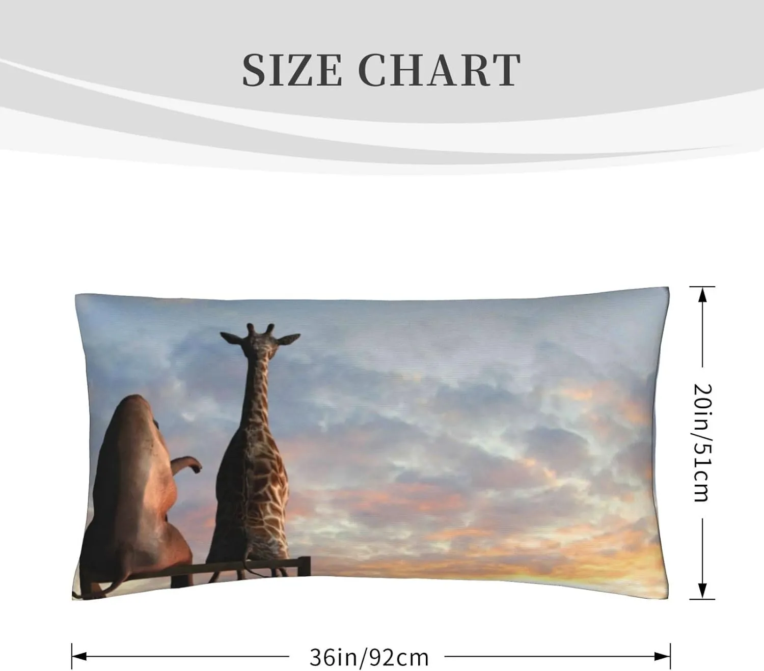 Elephant Giraffe On A Mountain Top Sunset Pillow Covers Luxurious Queen Size 20" x 36" Ultra Soft Envelope Closure Pillow Cases Revitalise Your Bedding and Enjoy a Fantastic Night Sleep