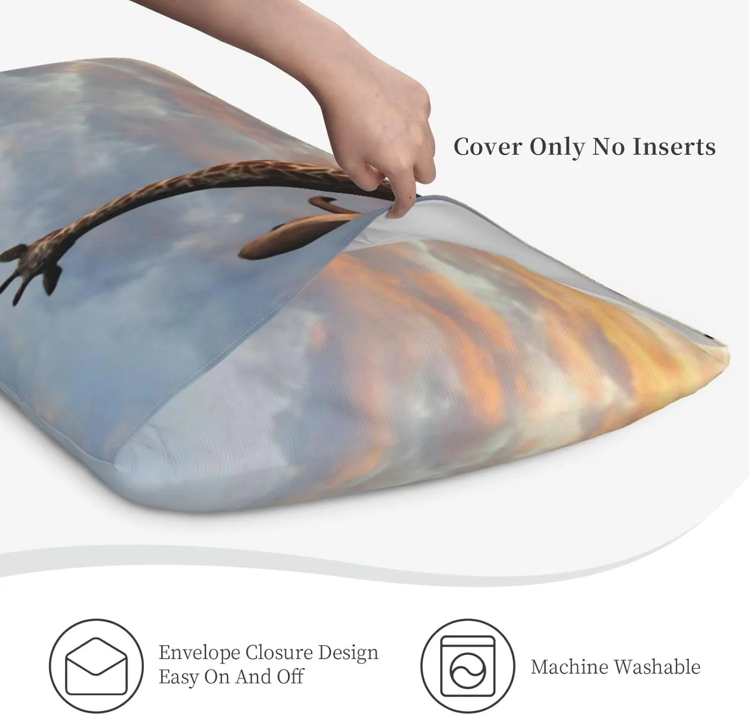 Elephant Giraffe On A Mountain Top Sunset Pillow Covers Luxurious Queen Size 20" x 36" Ultra Soft Envelope Closure Pillow Cases Revitalise Your Bedding and Enjoy a Fantastic Night Sleep