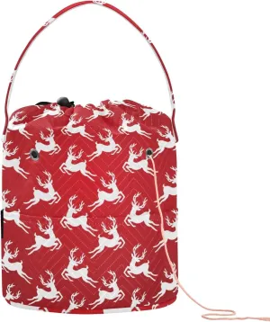 ElliTarr Crochet Bag Yarn Bag with Handle Portable Knitting Project Bag Travel Yarn Storage Organizer Holder Case Christmas Reindeer Red