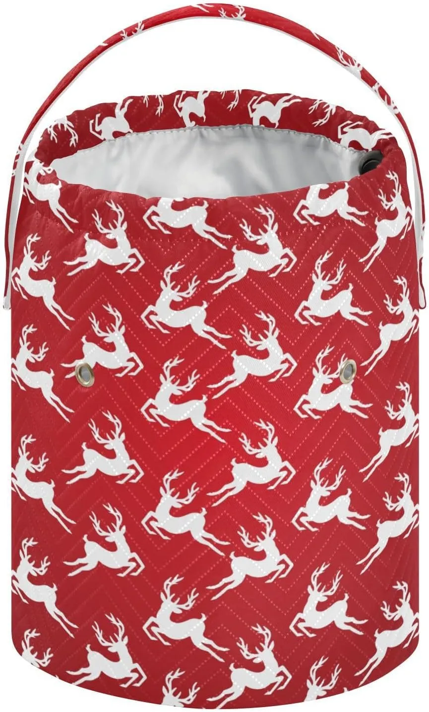 ElliTarr Crochet Bag Yarn Bag with Handle Portable Knitting Project Bag Travel Yarn Storage Organizer Holder Case Christmas Reindeer Red