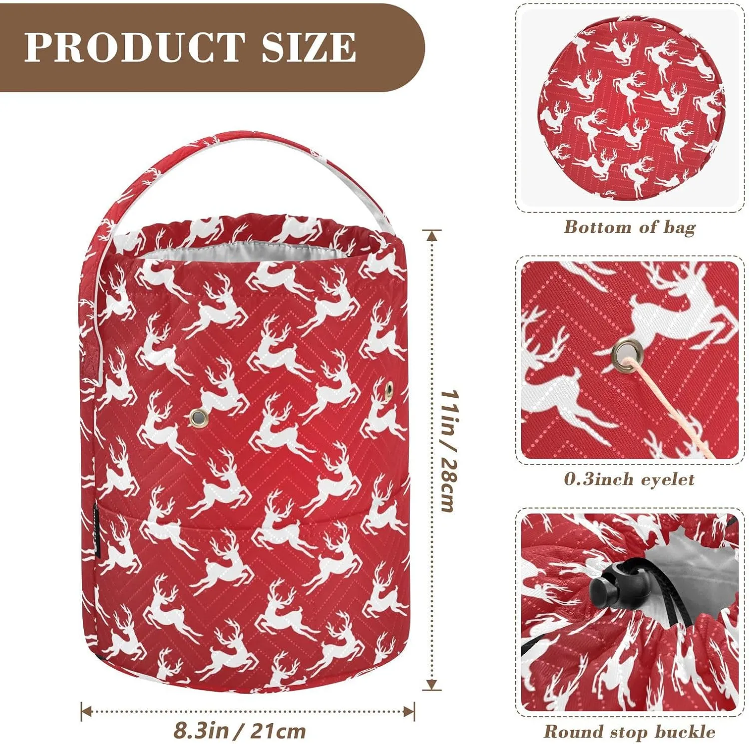 ElliTarr Crochet Bag Yarn Bag with Handle Portable Knitting Project Bag Travel Yarn Storage Organizer Holder Case Christmas Reindeer Red