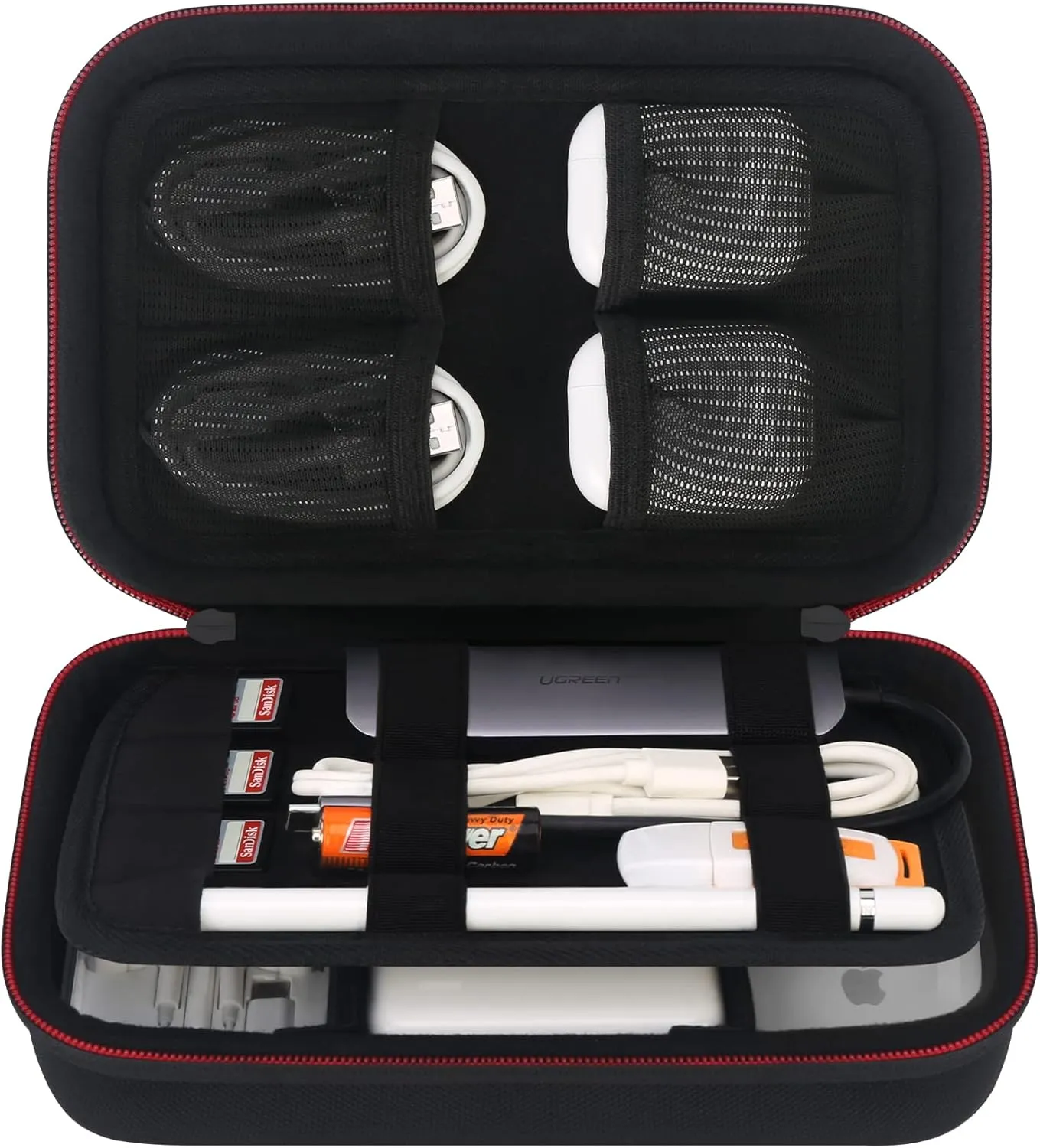 Elonbo Hard Travel Cords Organizer Universal Small Electronic Accessories Carrying Case for Chargers Cables MacBook Adapter Magic Mouse Apple Pencil USB Flash Disk Tech Portable Storage Bag, Black