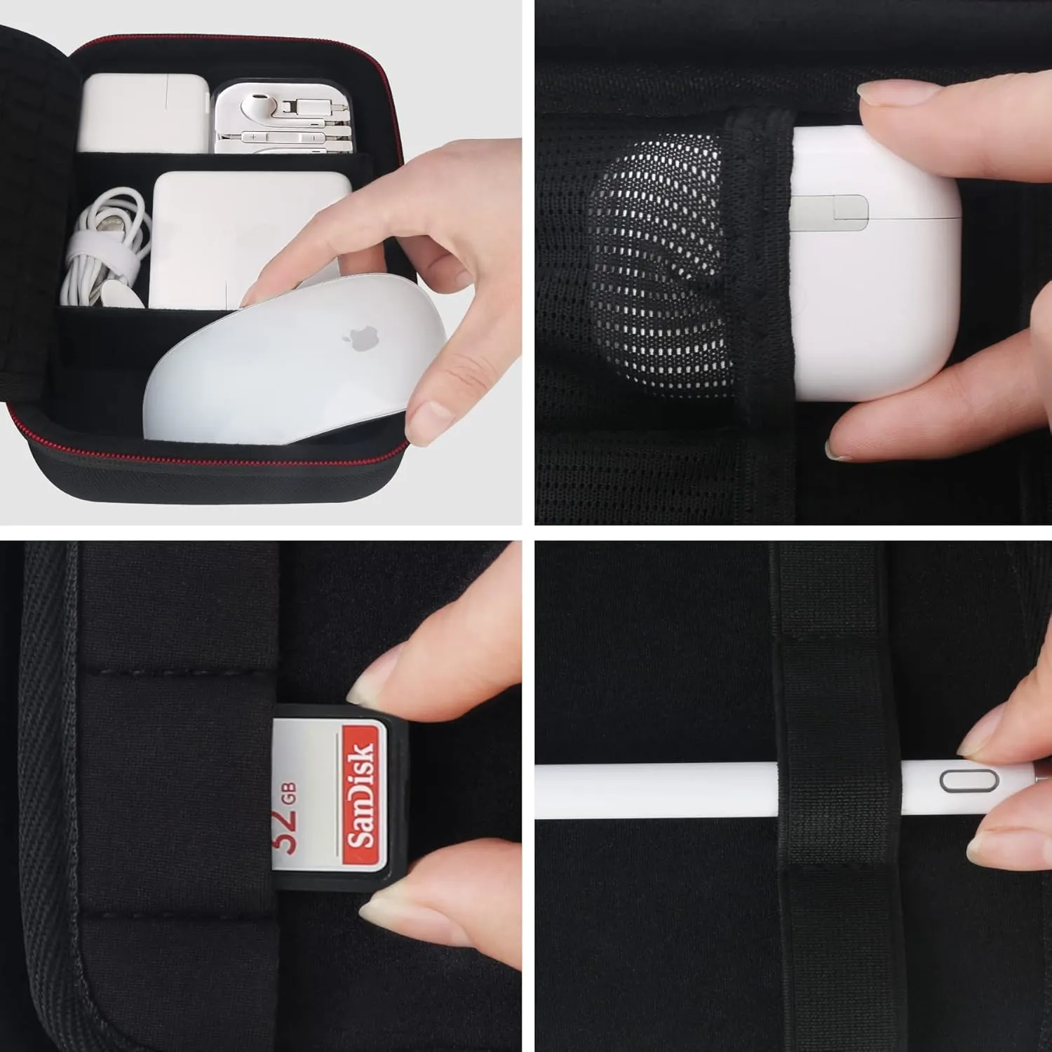 Elonbo Hard Travel Cords Organizer Universal Small Electronic Accessories Carrying Case for Chargers Cables MacBook Adapter Magic Mouse Apple Pencil USB Flash Disk Tech Portable Storage Bag, Black
