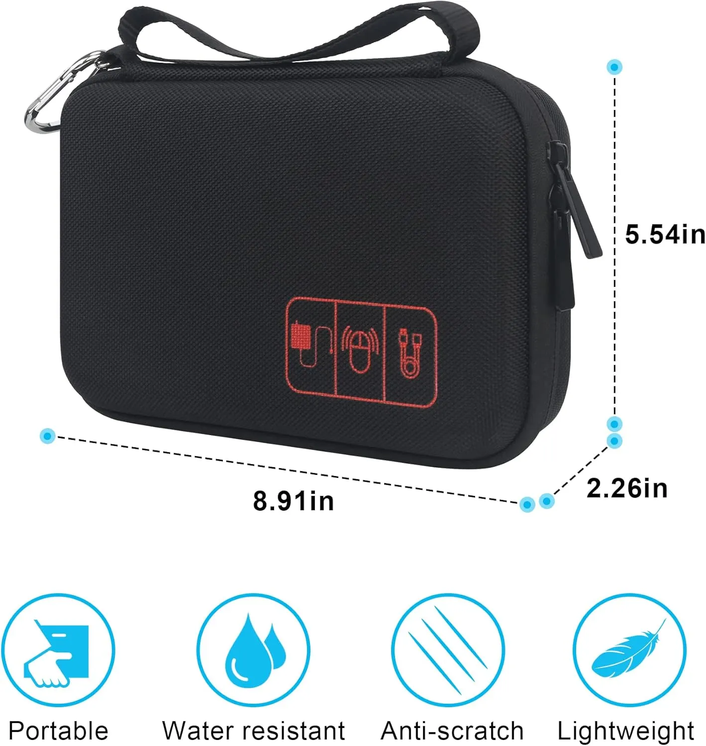 Elonbo Hard Travel Cords Organizer Universal Small Electronic Accessories Carrying Case for Chargers Cables MacBook Adapter Magic Mouse Apple Pencil USB Flash Disk Tech Portable Storage Bag, Black