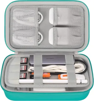 Elonbo Hard Travel Cords Organizer Universal Small Electronic Accessories Carrying Case for Chargers Cables MacBook Adapter Magic Mouse Apple Pencil USB Flash Disk Tech Portable Storage Bag,Turquoise