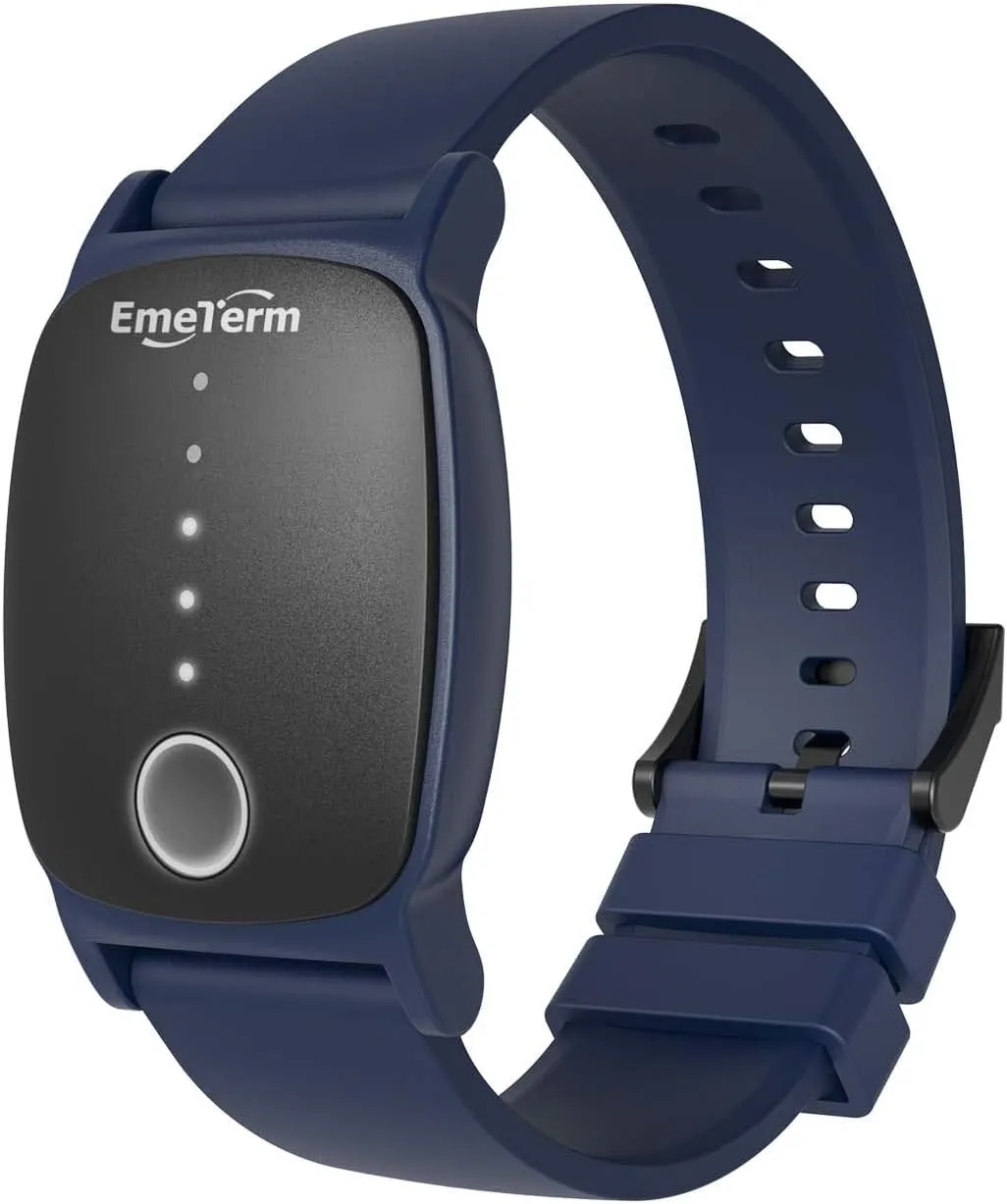 EmeTerm Explore Navy Blue Anti-Nausea Wristband IP67 Waterproof Morning Motion Travel Sickness Vomit Relief Rechargeable Classic Strap Design No Gel Drug Free Without Side Effects