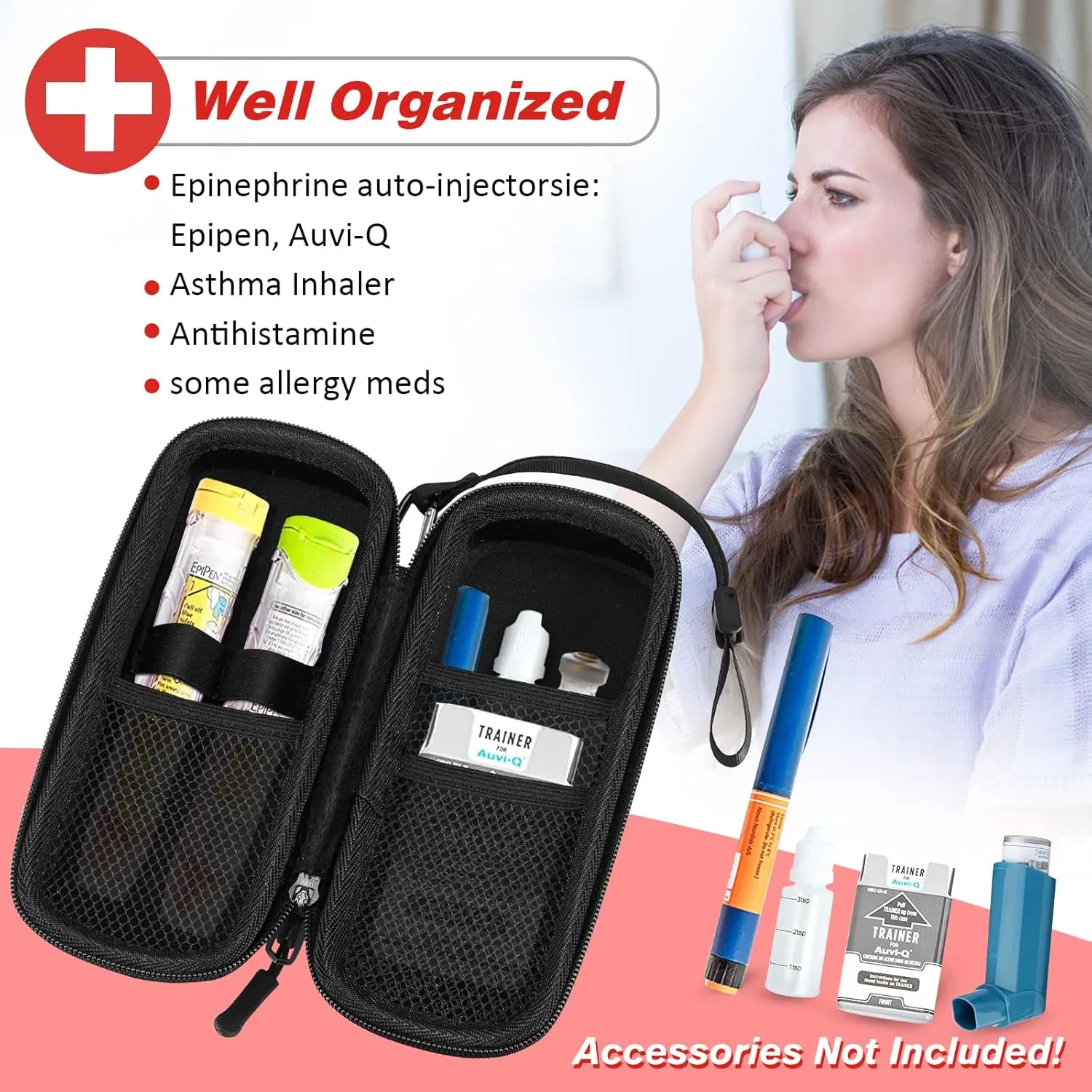Epipen Medical Carrying Case, Hard Shell EVA Shock Absorption Travel Medication Organizer Bag Emergency Medical Pouch Holds 2 EpiPens, Asthma Inhaler, Auvi-Q, Allergy Supplies (Purple)