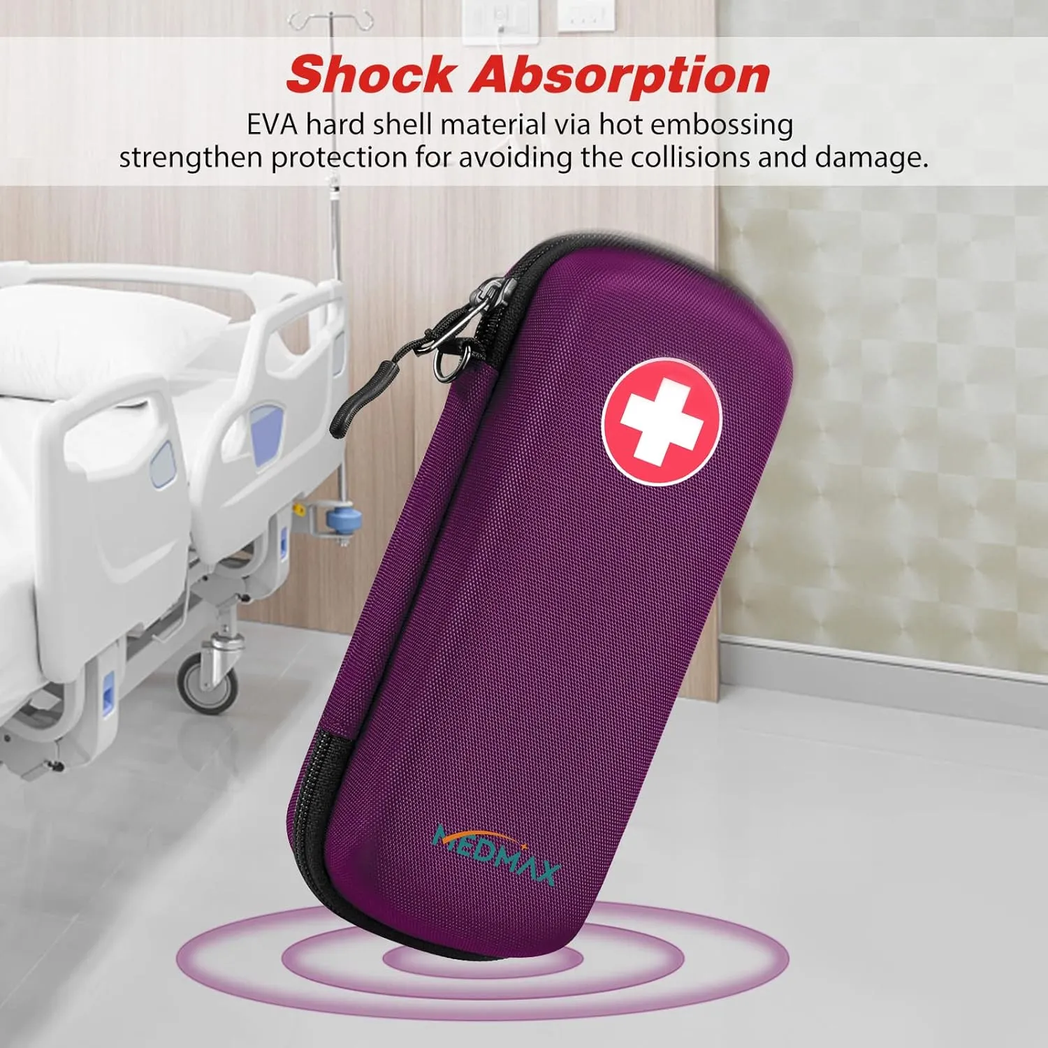 Epipen Medical Carrying Case, Hard Shell EVA Shock Absorption Travel Medication Organizer Bag Emergency Medical Pouch Holds 2 EpiPens, Asthma Inhaler, Auvi-Q, Allergy Supplies (Purple)
