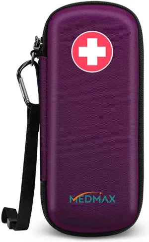 Epipen Medical Carrying Case, Hard Shell EVA Shock Absorption Travel Medication Organizer Bag Emergency Medical Pouch Holds 2 EpiPens, Asthma Inhaler, Auvi-Q, Allergy Supplies (Purple)