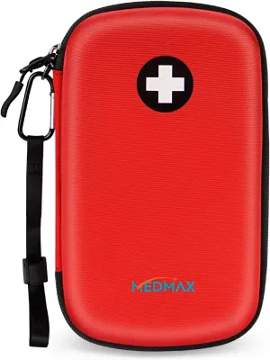Epipen Medical Carrying Case, Hard Shell EVA Shock Absorption Travel Medication Organizer Bag Emergency Medical Pouch Holds 3 EpiPens, Asthma Inhaler, Allergy Medicine Essentials, Large (Red)
