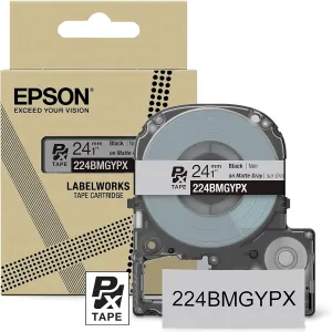 Epson Genuine LABELWORKS 224BMGYPX PET (Polyester) Tape Cartridge - Black on Matte Light Gray Designer Craft Label Maker Tape - 1" (24MM) Wide, 26'