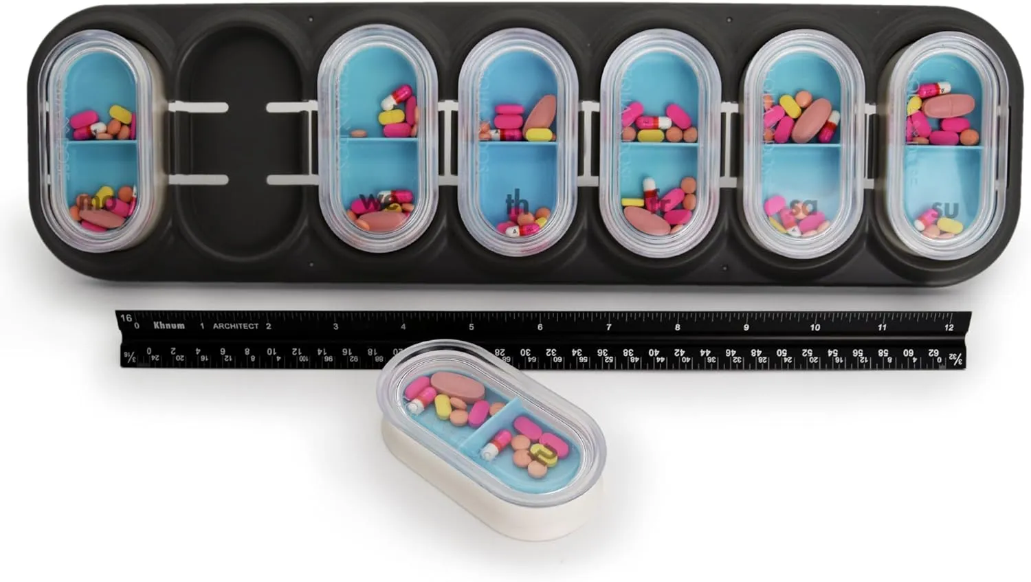 EQUADOSE Weekly Pill Organizer, Extra Large 7-Day Vitamin Jumbo Case with Removable Pods, Oversized Medication Carrier for Easy Travel and Daily Health Management, Travel-Friendly