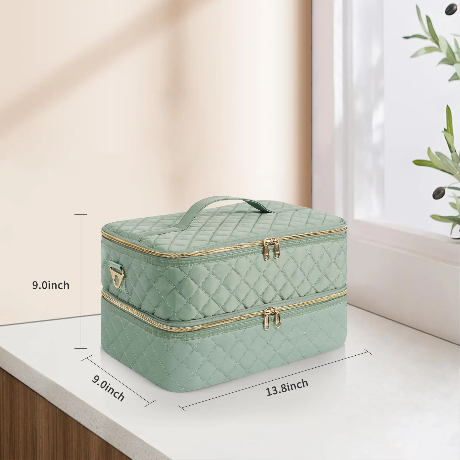 Ethereal Nail Polish Organizer Case Holds 40-50 Bottles(15ml/0.5fl.oz) and Nail Lamp, Double Layer Nail Polish Storage Bag for Nail Kit, Manicure Tools, Green