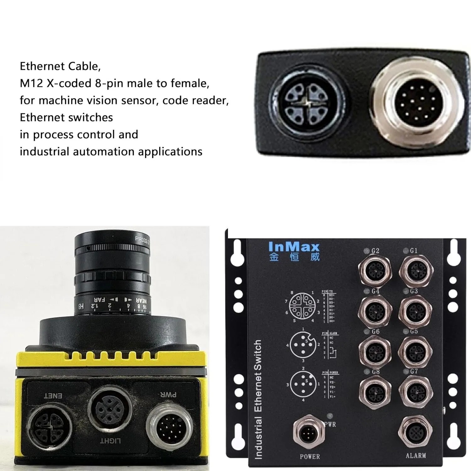 Ethernet Network Cable, for Cognex Baumer Basler Sick Vision Camera Sensor Barcode Reader, Right Angle M12 8 Pin X-Coded Male to RJ45 CAT7e (10m)