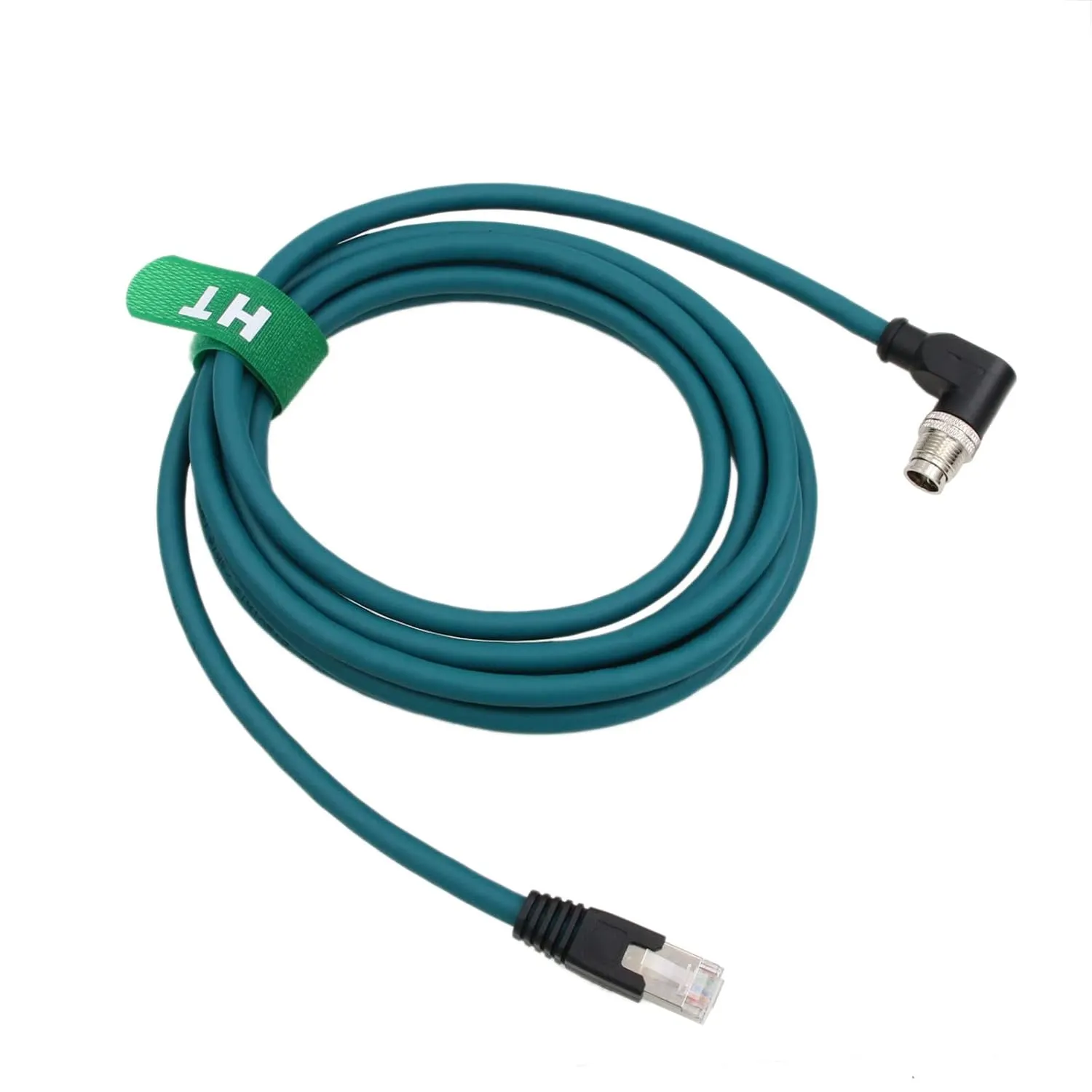 Ethernet Network Cable, for Cognex Baumer Basler Sick Vision Camera Sensor Barcode Reader, Right Angle M12 8 Pin X-Coded Male to RJ45 CAT7e (10m)