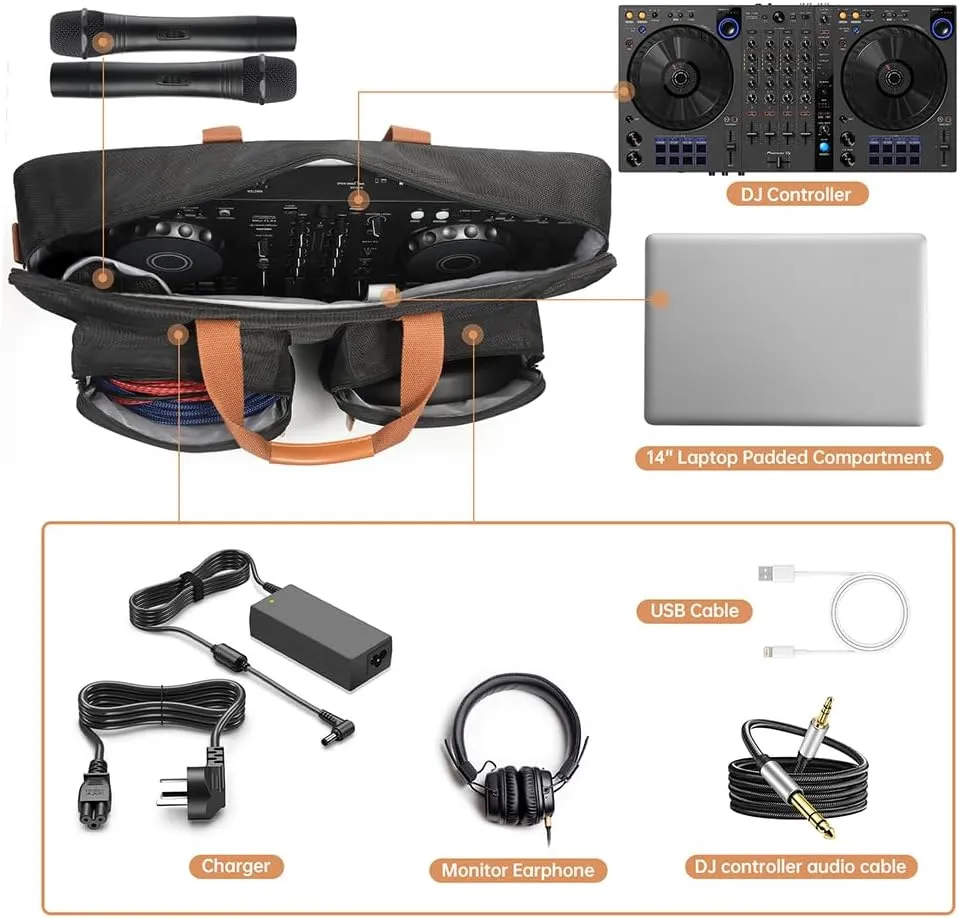 EVA DJ Disc Player Carrying Case for Pioneer DJ DDJ-800 DDJ-FLX104 FLX6, Dustproof Large Capacity Travel Carrying Storage Bags with Sholder Strap for DJ Controllers-Large Size