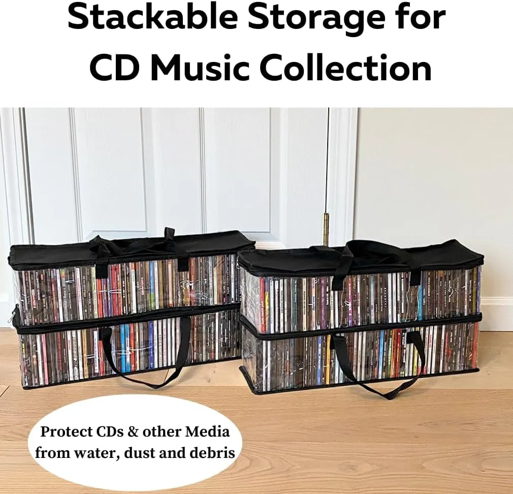 Evelots CD Storage Bags (8 Pack) Clear PVC Plastic Media Carrying Case with Zipper - Holds 400 CDs Total - Strong Handles - Protects CDs, Video Games, Music from Dirt & Moisture