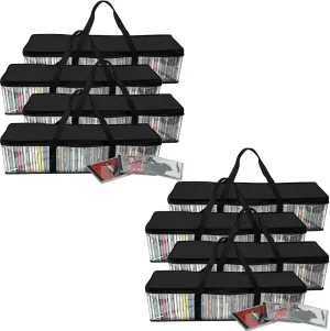 Evelots CD Storage Bags (8 Pack) Clear PVC Plastic Media Carrying Case with Zipper - Holds 400 CDs Total - Strong Handles - Protects CDs, Video Games, Music from Dirt & Moisture