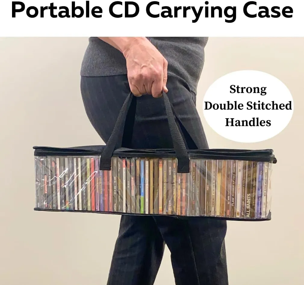 Evelots CD Storage Bags (8 Pack) Clear PVC Plastic Media Carrying Case with Zipper - Holds 400 CDs Total - Strong Handles - Protects CDs, Video Games, Music from Dirt & Moisture