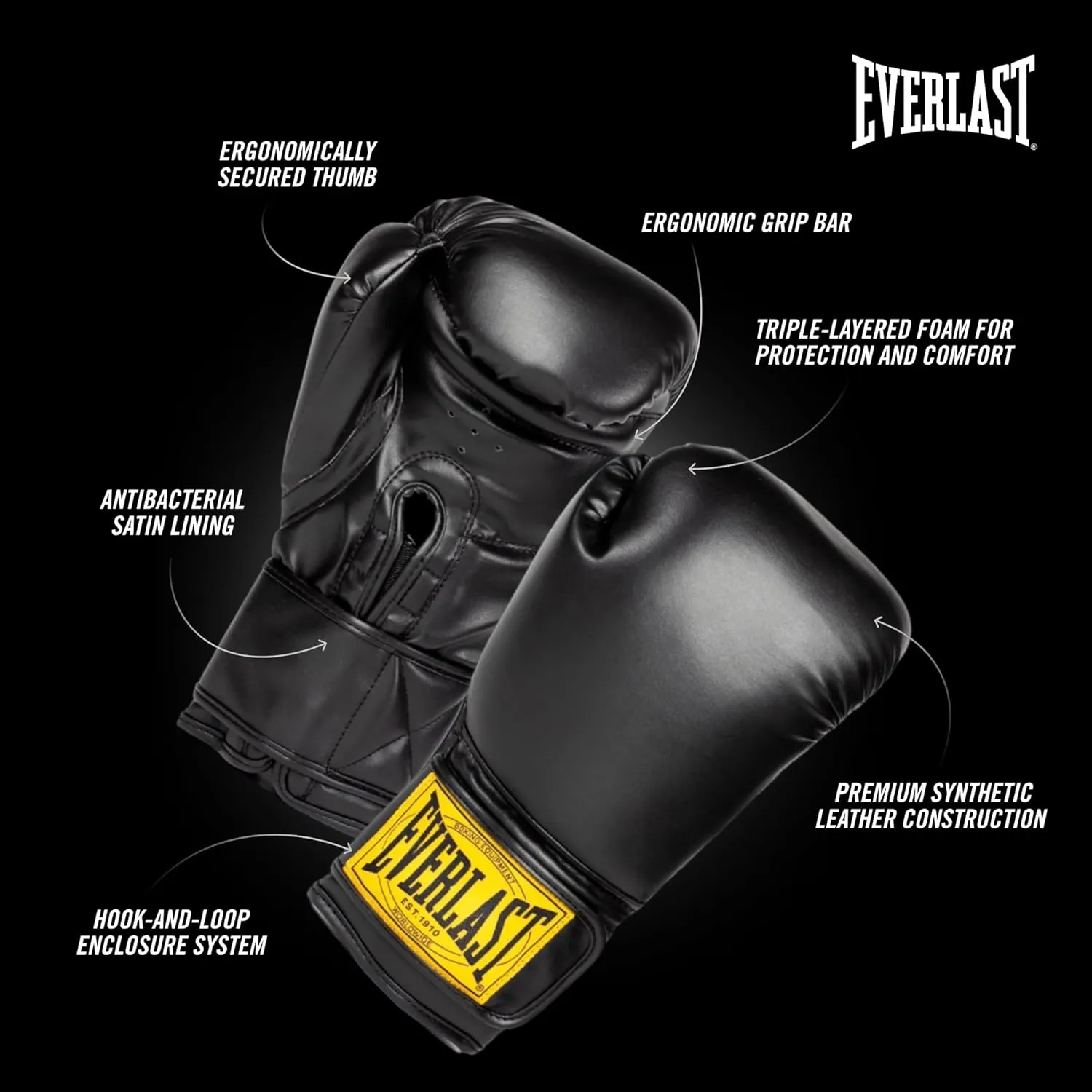 Everlast 1910 Boxing Gloves | Advanced Gloves for Men and Women | Hook and Loop with Triple-Layer Foam & Wrist Support for Injury Prevention | Heavy Bag & Speedbag Training