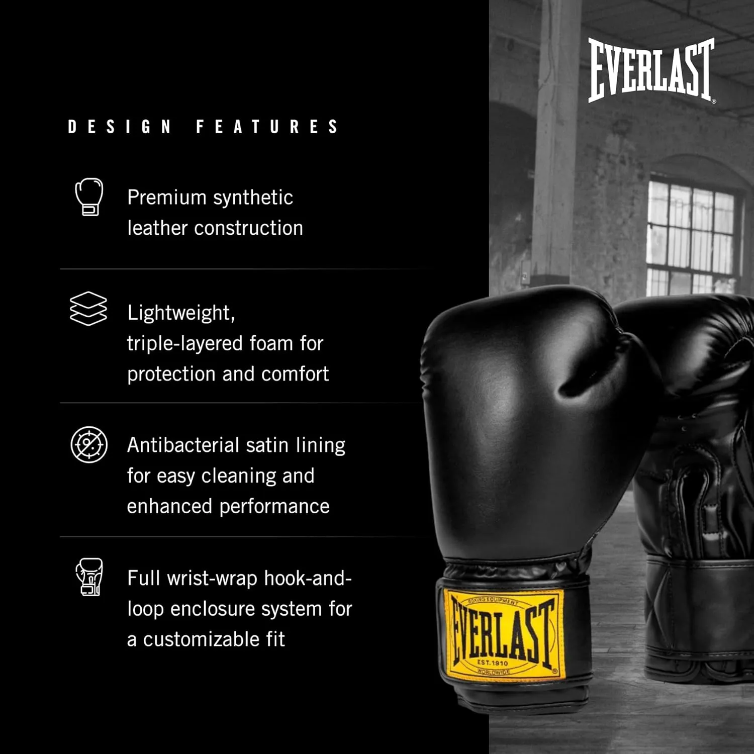 Everlast 1910 Boxing Gloves | Advanced Gloves for Men and Women | Hook and Loop with Triple-Layer Foam & Wrist Support for Injury Prevention | Heavy Bag & Speedbag Training