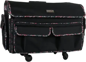 Everything Mary XXL Rolling Sewing Tote Sewing Machine Case, Black Floral - Rolling Carrying Storage Cover for Large Brother and Singer Machines - Universal Travel & Craft Tote Bag