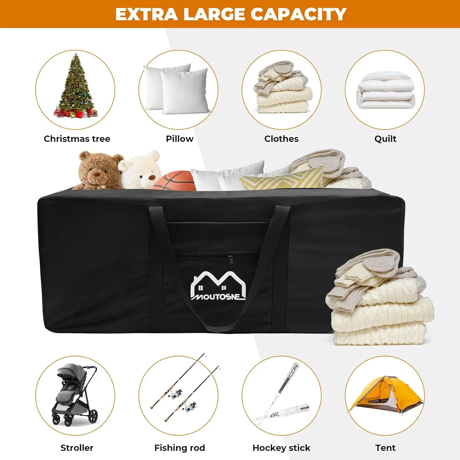 Extra Large Duffle Bag for Travel, 150L Camping Sports Equipment Storage, Waterproof Foldable Luggage Bag with Padded Handles (Black)