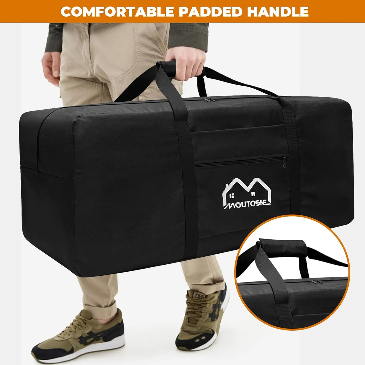 Extra Large Duffle Bag for Travel, 150L Camping Sports Equipment Storage, Waterproof Foldable Luggage Bag with Padded Handles (Black)