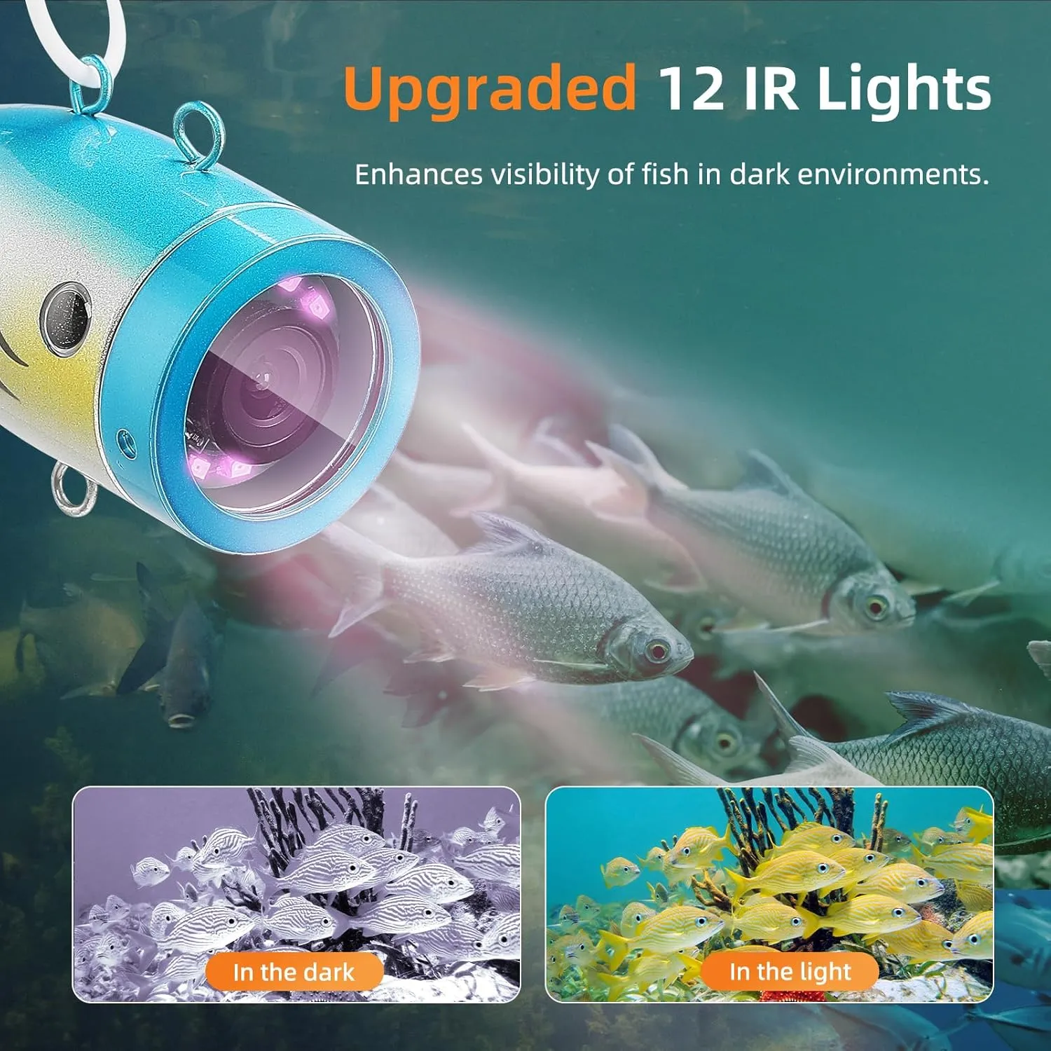 Eyoyo Underwater Fishing Camera 7 inch LCD Monitor Fish Finder Waterproof 1000TVL Fishing Camera 12pcs Infrared Lights for Lake, Boat, Ice Fishing