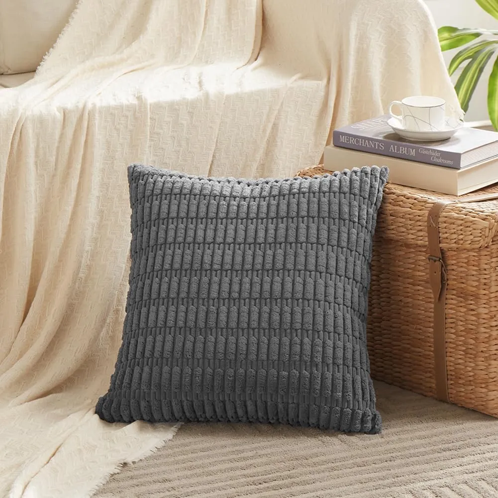Fancy Homi 4 Packs Dark Grey Decorative Throw Pillow Covers 18x18 Inch for Living Room Couch Bed, Rustic Modern Farmhouse Boho Home Decor, Soft Plush Corduroy Cute Accent Square Cushion Case 45x45 cm