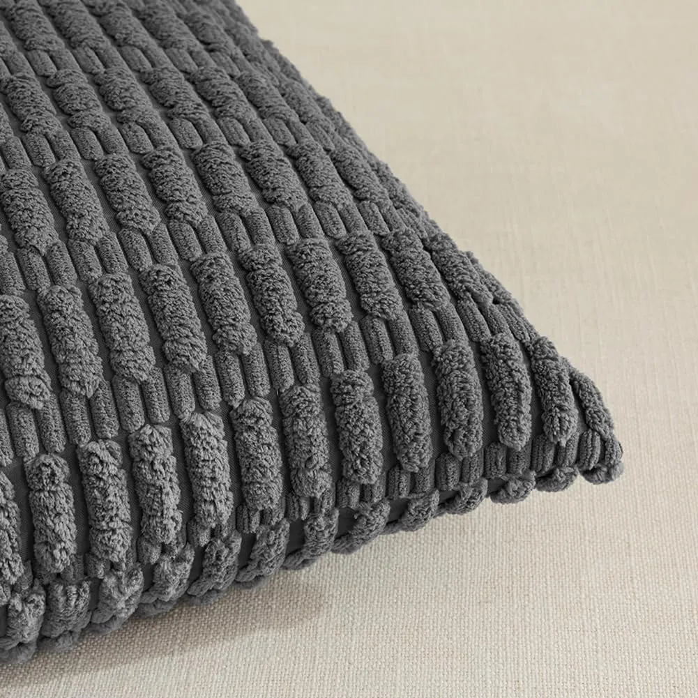 Fancy Homi 4 Packs Dark Grey Decorative Throw Pillow Covers 18x18 Inch for Living Room Couch Bed, Rustic Modern Farmhouse Boho Home Decor, Soft Plush Corduroy Cute Accent Square Cushion Case 45x45 cm