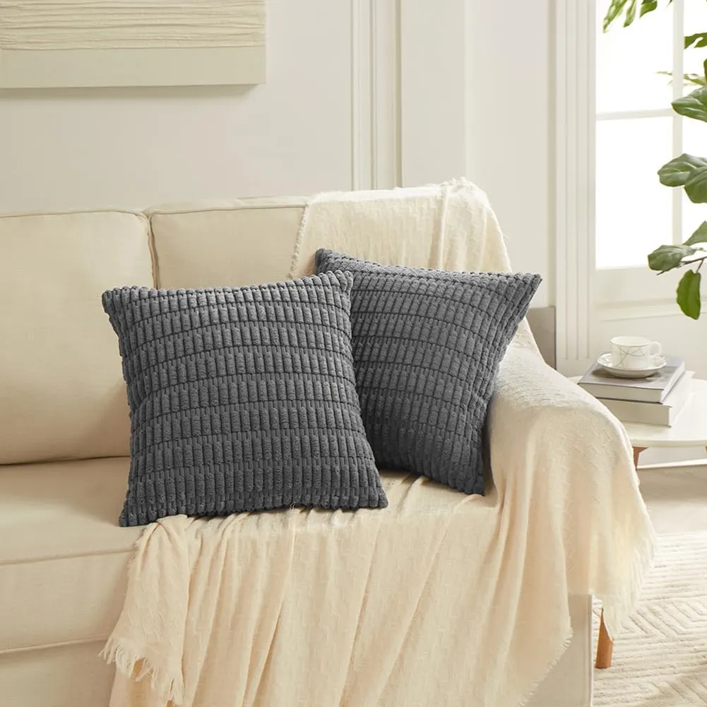 Fancy Homi 4 Packs Dark Grey Decorative Throw Pillow Covers 18x18 Inch for Living Room Couch Bed, Rustic Modern Farmhouse Boho Home Decor, Soft Plush Corduroy Cute Accent Square Cushion Case 45x45 cm