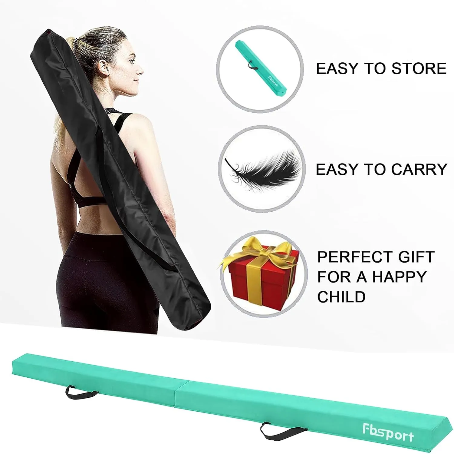 FBSPORT 8ft/9ft/9.5/10ft Balance Beam: Folding Floor Gymnastics Equipment for Kids Adults,Non Slip Rubber Base, Gymnastics Beam for Training, Physical Therapy and Professional Home Training