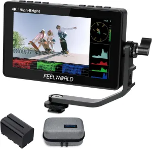 FEELWORLD F5 Prox 5.5 Inch 1600nit High Bright DSLR Camera Field Monitor with F750 Battery 4400mAh and Bag, Touchscreen Waveform LUT External Install and Power Kit 1920x1080 HDMI in Out Type-c Input