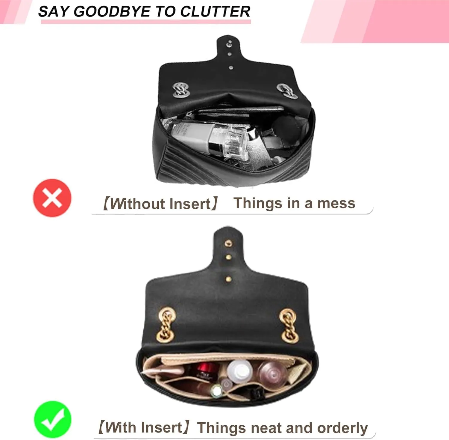 Felt Mini Purse Organizer Insert with Zipper Compatible with GG Marmont Matelasse Shoulder Bag