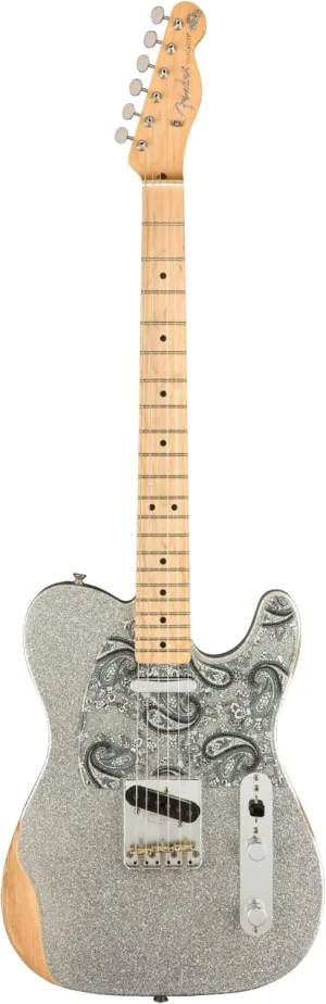 Fender Brad Paisley Road Worn Telecaster Electric Guitar, Silver Sparkle, Maple Fingerboard