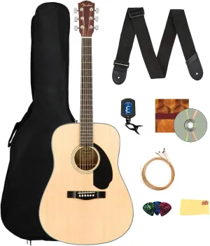 Fender CD-60S Solid Top Dreadnought Acoustic Guitar - Natural Bundle with Gig Bag, Tuner, Strap, Strings, Picks, and Austin Bazaar Instructional DVD