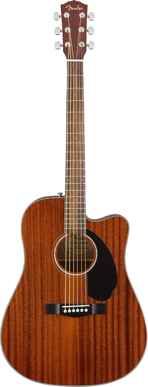 Fender CD-60SCE Solid Top Dreadnought Acoustic-Electric Guitar - All Mahogany Bundle with Gig Bag, Instrument Cable, Tuner, Strap, Strings, Picks, Polishing Cloth and Austin Bazaar Instructional DVD