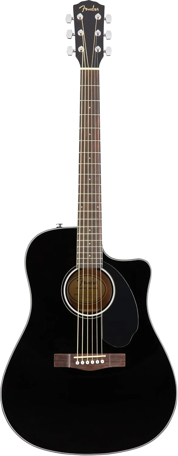 Fender CD-60SCE Solid Top Dreadnought Acoustic-Electric Guitar - Black Bundle with Gig Bag, Cable, Tuner, Strap, Strings, Picks, Austin Bazaar Instructional DVD, and Polishing Cloth