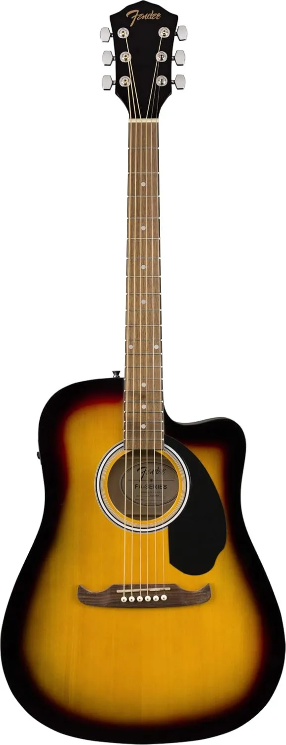 Fender FA-125CE Dreadnought Cutaway Acoustic-Electric Guitar - Sunburst Bundle with Gig Bag, Strap, Strings, Picks, Fender Play Online Lessons, and Austin Bazaar Instructional DVD